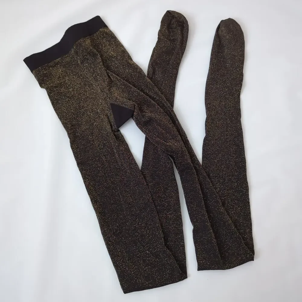 Wolford Black Gold Shimmer‎ Glitter Tights Size XS Stardust Opaque Lurex